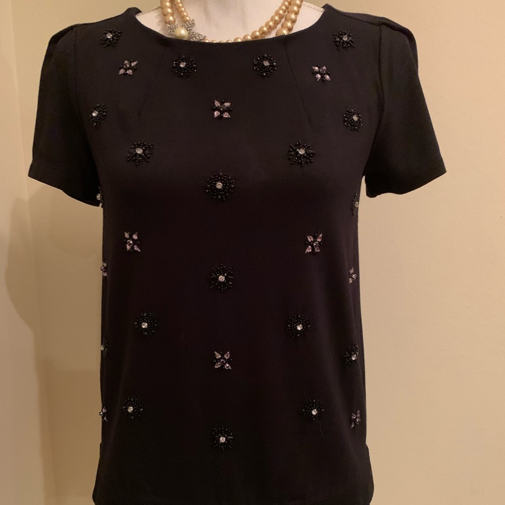 WHBM Black Top with Glass Embellishments NWT